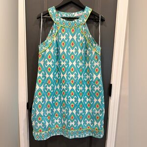 100% Silk Alice & Trixie Turquoise and Pink Dress- Size Large